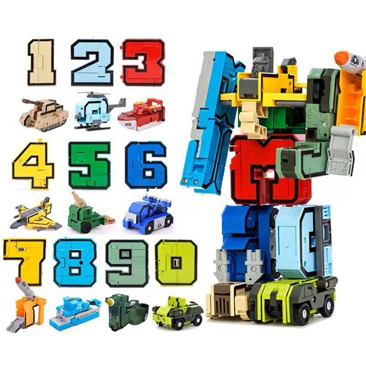 Átalakítható Robotjátékok, számok és járművek, 10 az 1-ben, MorFansi®, Oktatókészlet, STEM, 3 év+, Többszínű