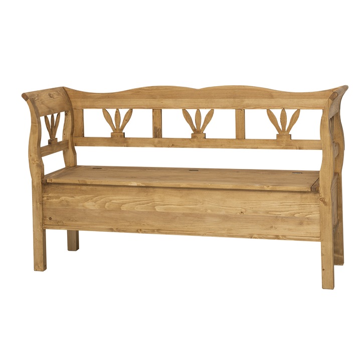 Banca mare, culoare maro deschis, ceruit, 100% lemn masiv, 163x92x48 cm