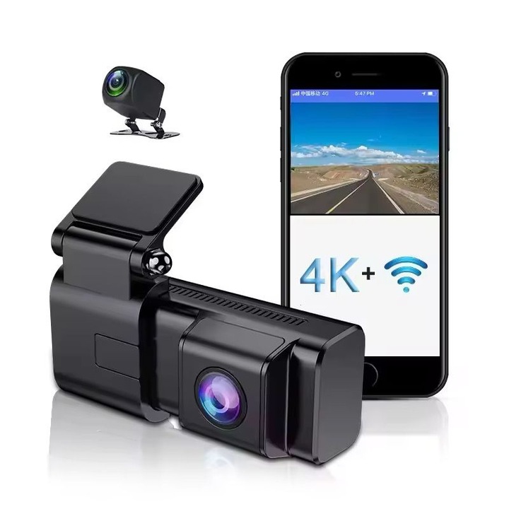 Видеорегистратор K33 AMYMAT Full HD 4K UHD с Wi-Fi и GPS, Sony Starvis нощен сензор, режим на паркиране, разпознаване на сблъсък, 2.4" екран, поддръжка на 256GB Pro