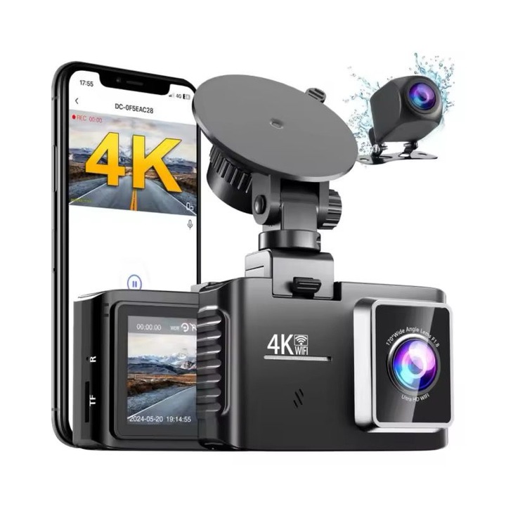 Видеорегистратор AMYMAT A13, Full HD 4K UHD, вграден GPS, LCD екран, супер нощно снимане, разпознаване на сблъсък, режим на паркиране, професионална