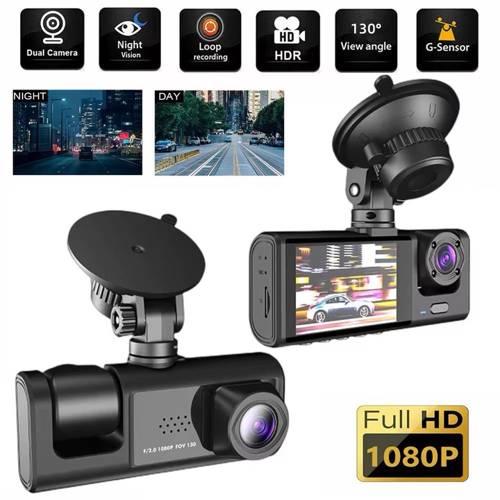 Видеорегистратор AMYMAT C309 4K UHD DVR, 3.2" сензорен екран, двоен запис отпред и отзад, WiFi, нощно виждане, G-сензор, наблюдение на паркирането и управление чрез приложение, защита за безопасно шофиране