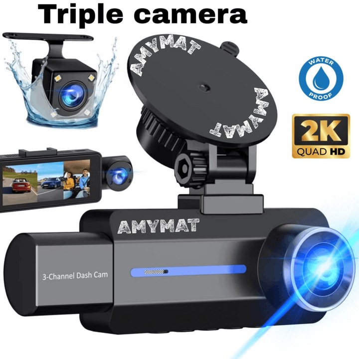 Camera Auto DVR J07 2K AMYMAT UHD Dual Lens si Ecran – Inregistrare Fata-Spate, Viziune Nocturna, Monitorizare Parcare