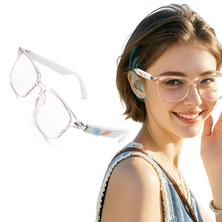 Ochelari smart, Garsonal®, anti-lumina albastra, sunet stereo, Bluetooth 5.3, incarcare magnetica rapida, IPX5, universal, Transparent