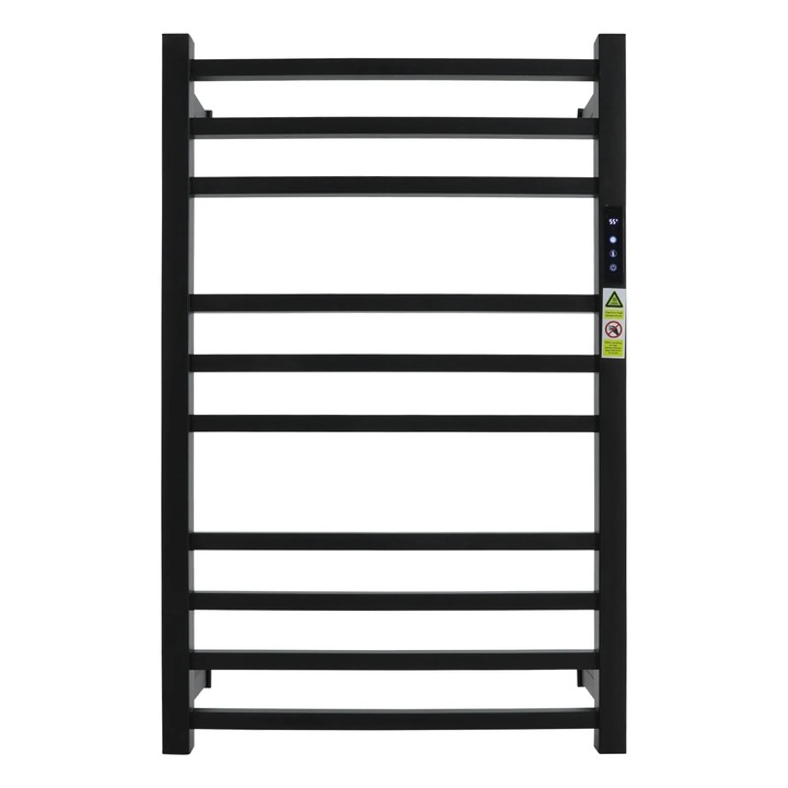 Elektromos törölközőtartó, 10 rúd, rozsdamentes acél, fekete, 45-70C, 507812cm