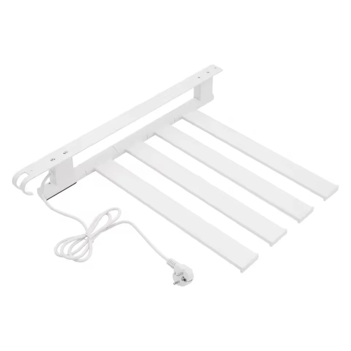 Törölközőszárító, elektromos, 90 W, érintőképernyős, 180°-ban forgatható, fehér, rozsdamentes acél