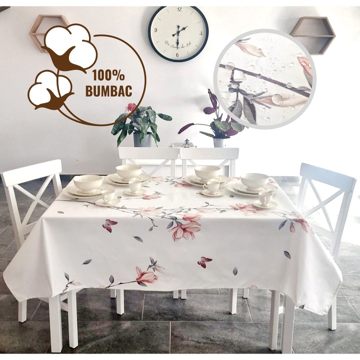 Folteltávolító terítő 100% pamut 140x180 cm, Fehér Rózsaszín Virágminta