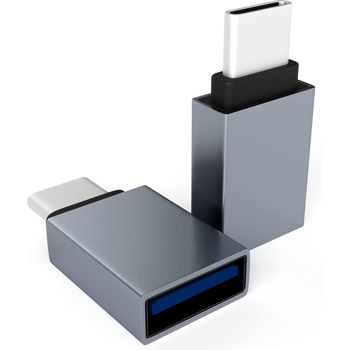 USB C-USB 3.0 átalakító, 2 darabos készlet, 5Gbps adatátvitel, szürke