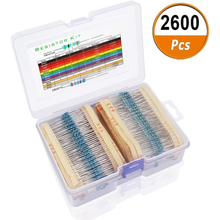Set rezistente metalice film 130 valori 1% 1/4W 1Ω-3MΩ 2600 piese