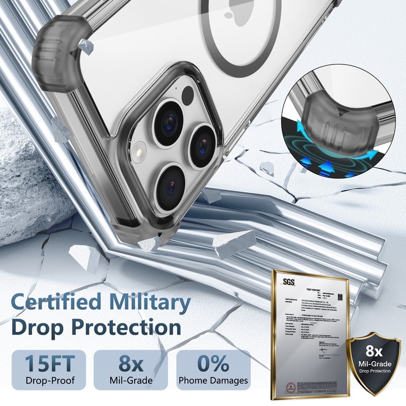 Husa de protectie MagSafe pentru iPhone 14 Pro Max, impermeabila, rezistenta la zgarieturi, rezistenta la caderi, protectie impotriva caderilor la standard militar, protectie impotriva socurilor, negru transparent