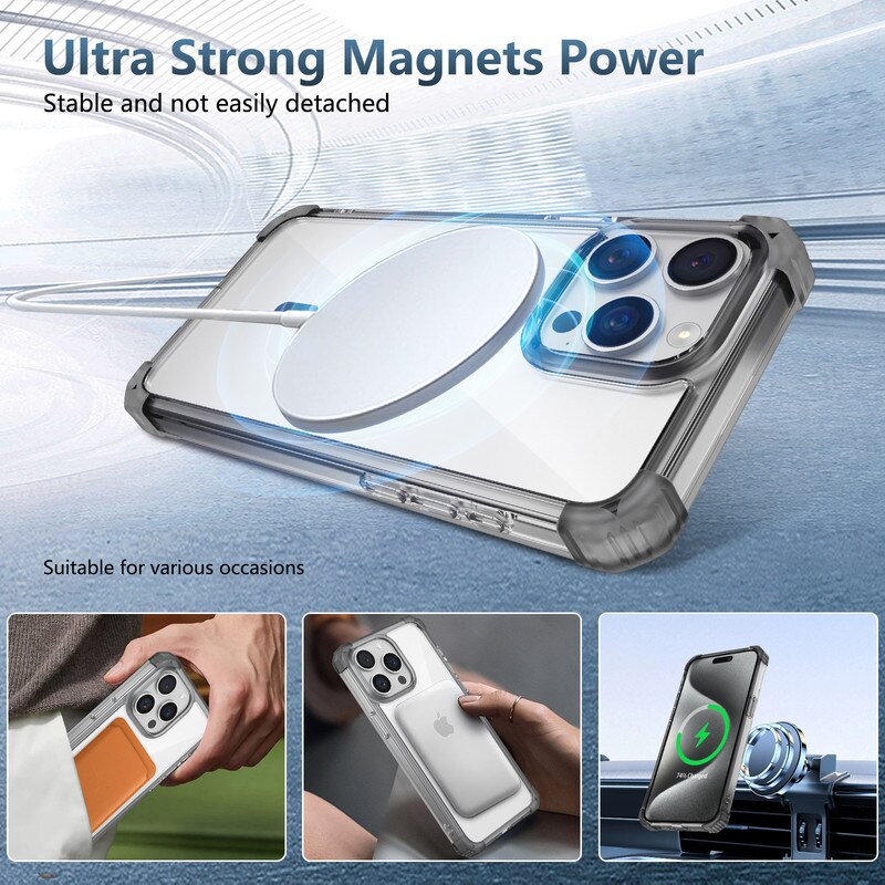 Husa de protectie MagSafe pentru iPhone 14 Pro Max, impermeabila, rezistenta la zgarieturi, rezistenta la caderi, protectie impotriva caderilor la standard militar, protectie impotriva socurilor, negru transparent