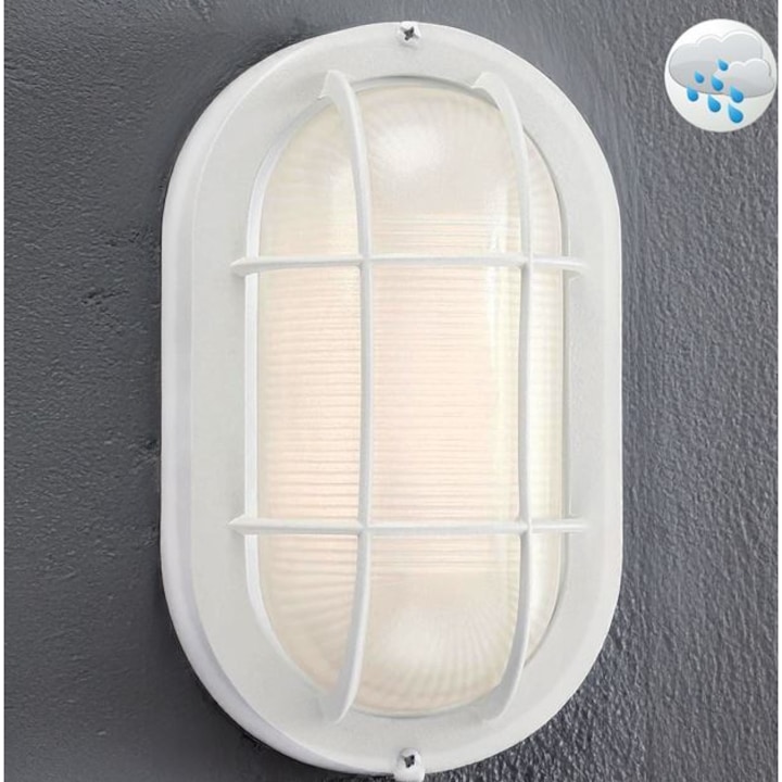 Лампа с LED за външни пространства 60W, E27 - 21x10.5x8.5cm Идеална за осветление на входа на къщата, терасата или двора, бяла, овална