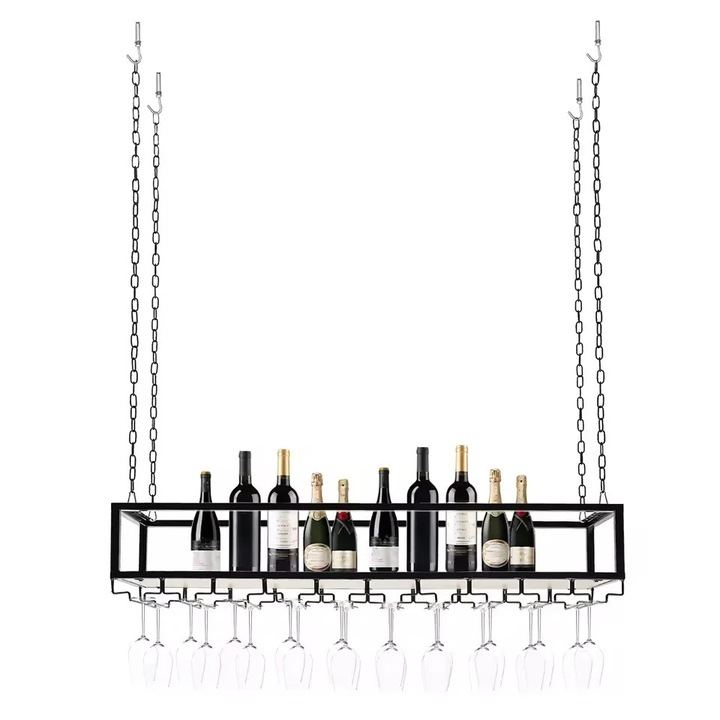 Висяща поставка за вино, Желязо, 100 см, Товароносимост 75 кг, Черна