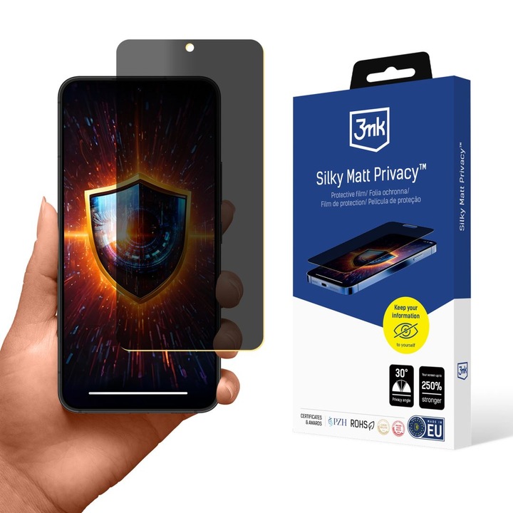 Folie de protectie 3MK Silky Matt Privacy pentru Samsung Galaxy S22 5G, mata, rezistenta la zgarieturi, instalare usoara