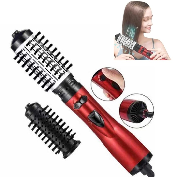 Perie electrica pentru volum cu aer cald One Step 2in1, potrivit pentru orice lungime si tip de par, uscare 360° si stilizare,2 atasamente interschimbabile, 3 setari de caldura, Rosu