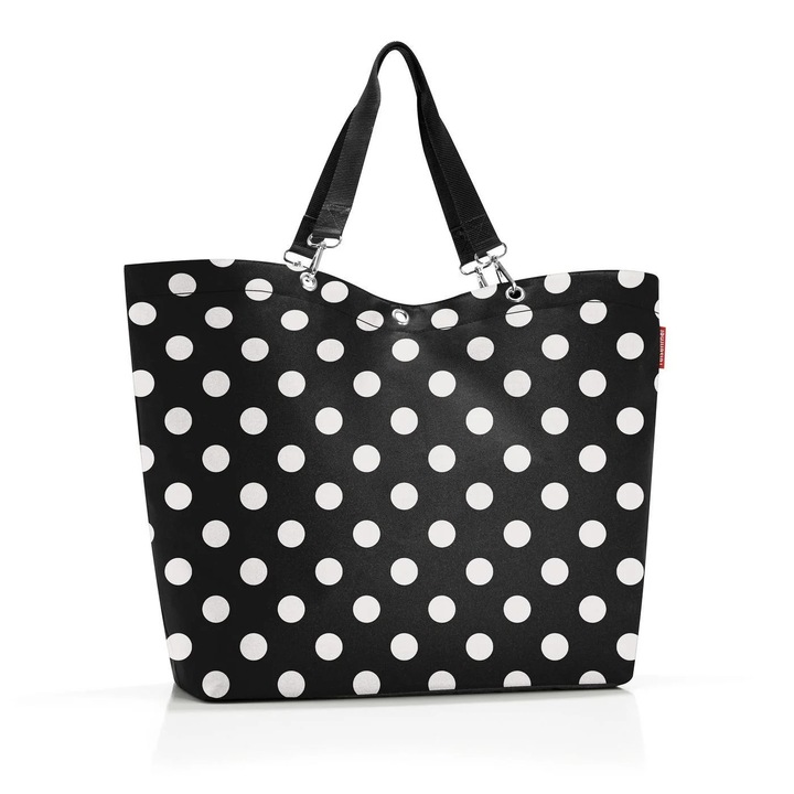 Geanta de plaja de umar, Reisenthel, Shopper XL, Poliester hidrofug, Material reciclat, Floral alb pe fond negru, 68 x 45.5 x 20 cm, 35 l