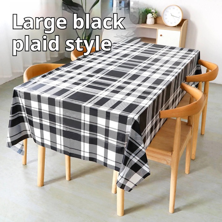 YANYXR BCS2900740 eldobható asztalterítő, kockás mintás, vastag vízálló műanyag, fekete/fehér, 54 x 108 in