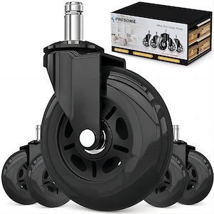 Set 5 roti de silicon, 3 inch transparant, tija 11mm, 295 kg, pentru scaune de birou sau scaune de gaming, Negru