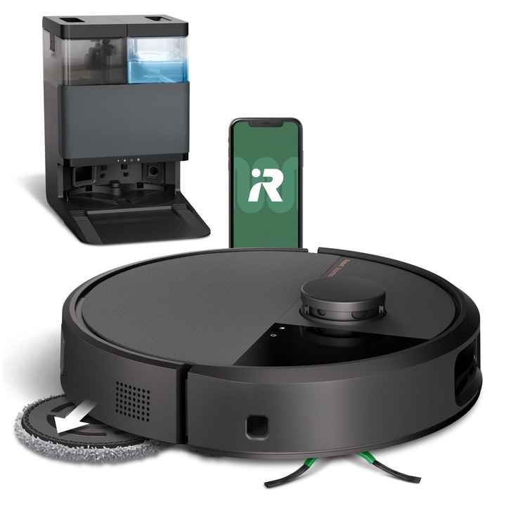 iRobot Roomba Plus 505 Combo Роботизирана прахосмукачка, Функция за моп, Почистваща станция, Камера, Картографиране, 68dB, Черен