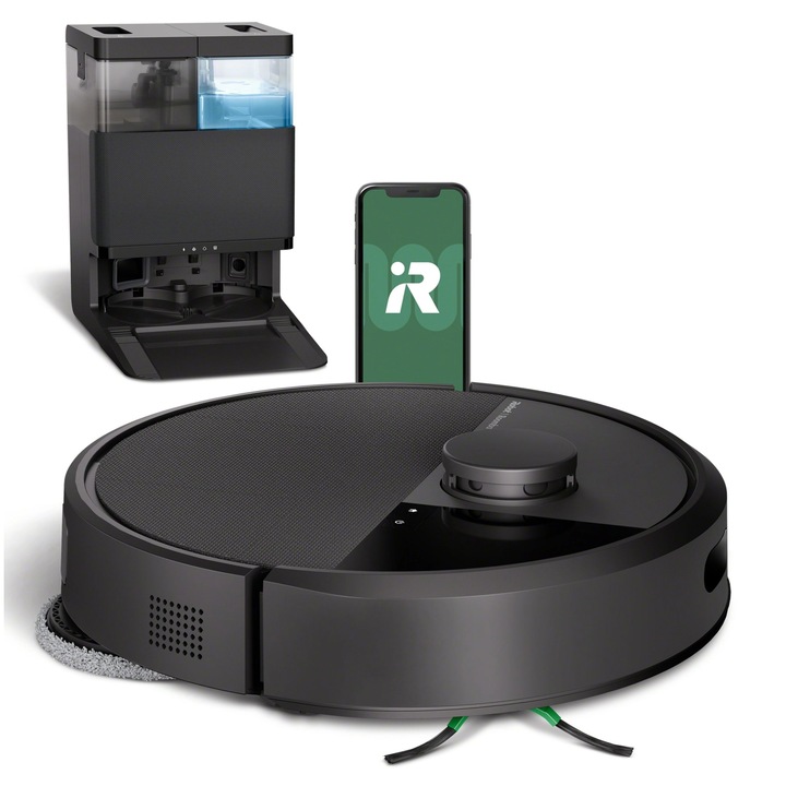 iRobot Roomba Plus 405 Combo Роботизирана прахосмукачка, Функция за моп, Почистваща станция, Камера, Картографиране, 68dB, Черен