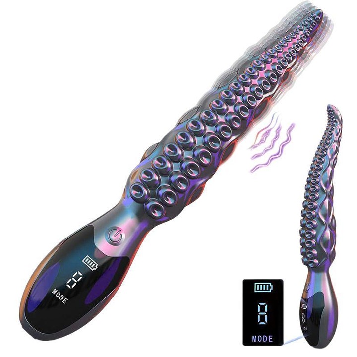 Вибратор Octopus Tentacle, За жени, За стимулация на клитора, Силикон, LED дисплей, 9 мощни режима, 10.75 инча