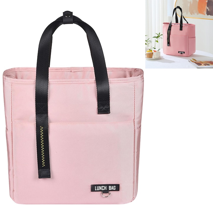 Изолирана чанта за пикник, ZGGZERG, С дръжка, Водоустойчива, Удебелен дизайн, Ефективно запазване на топлината, Преносима, Плат/Алуминий, L, Розова