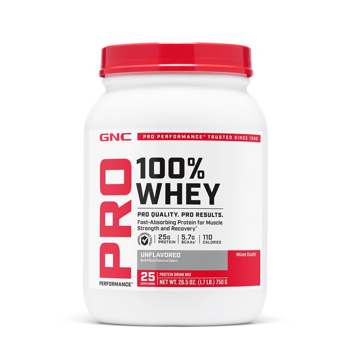 GNC Pro Performance® 100% Whey, Proteina din Zer fara Aroma, 750 g