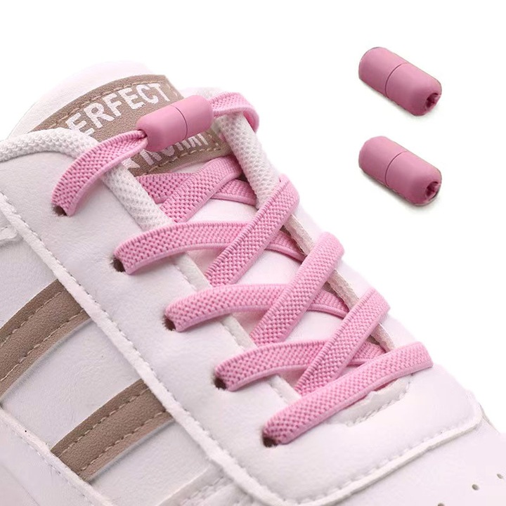 Sireturi elastice LQT cu sistem NO TOUCH si Capsula Metalica colorata pentru copii si adulti, peico, Roz