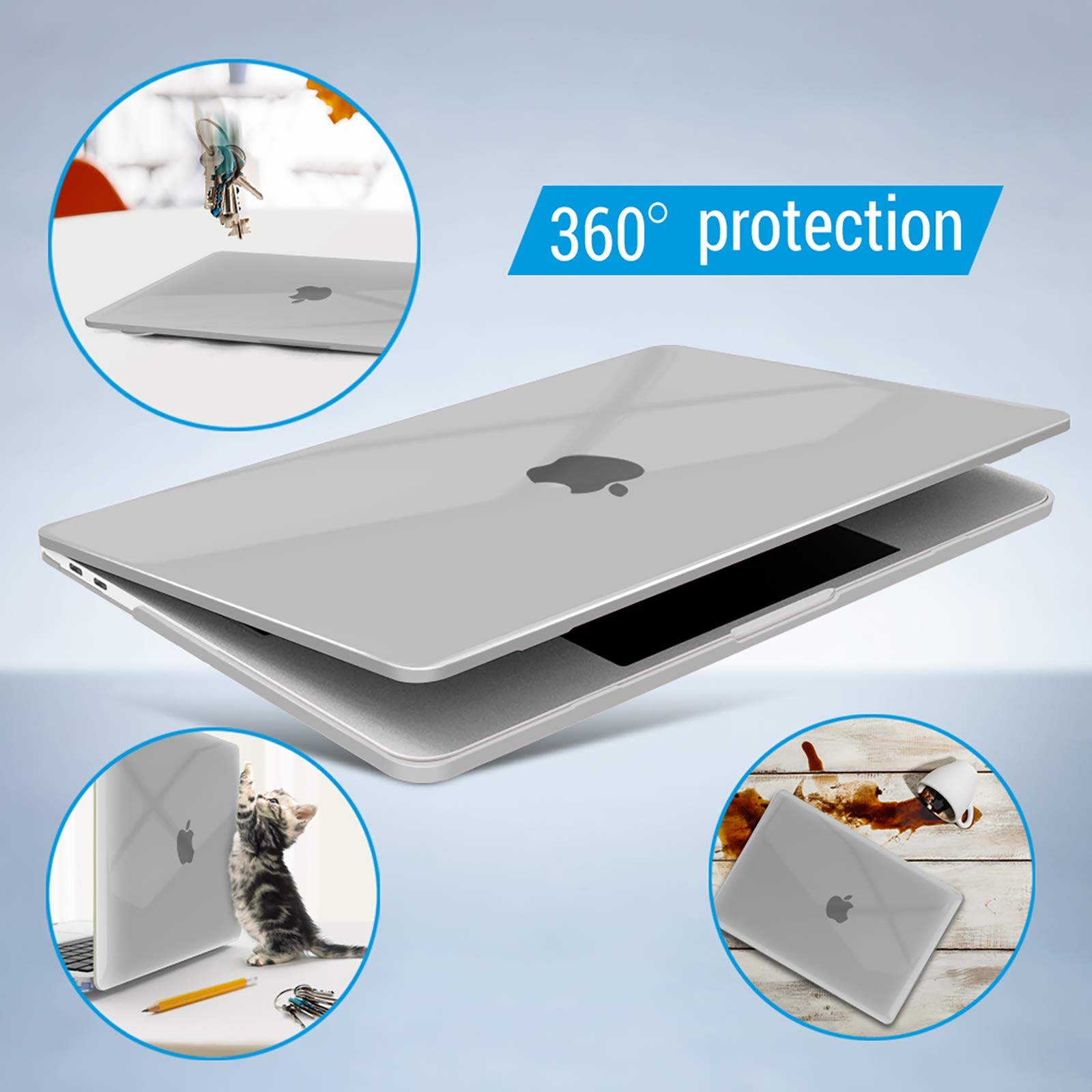 EXCITAT® Husa compatibila cu MacBook Pro 13” (2025–2016, M2/M1, A2338 A2289 A2251 A2159 A1989 A1706 A1708) – Carcasa rigida transparenta + folie de tastatura + folie de ecran