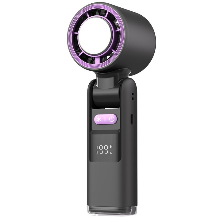 Hordozható ventilátor jég funkcióval, 199 sebességfokozat, 4000mAh újratölthető akkumulátor, LED kijelző, állítható kialakítás, sötétszürke