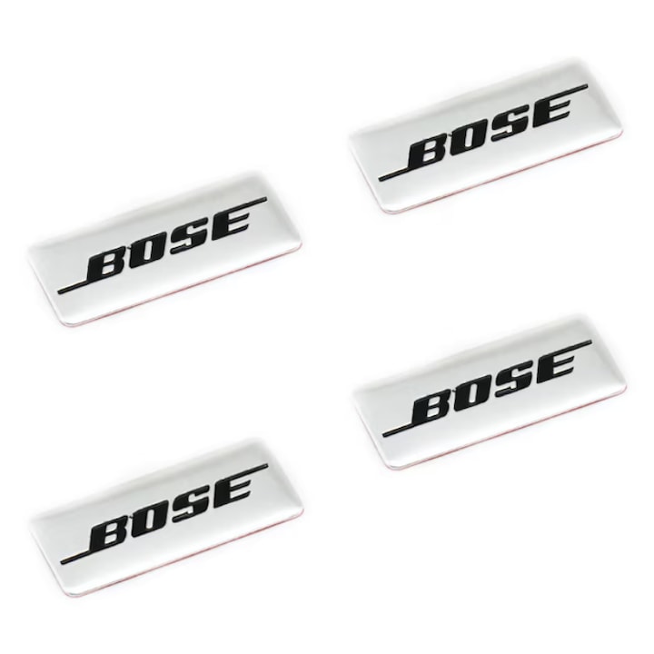 Bose emblémakészlet, autó hangszórókhoz, 4 darabos/készlet, fém, ezüst