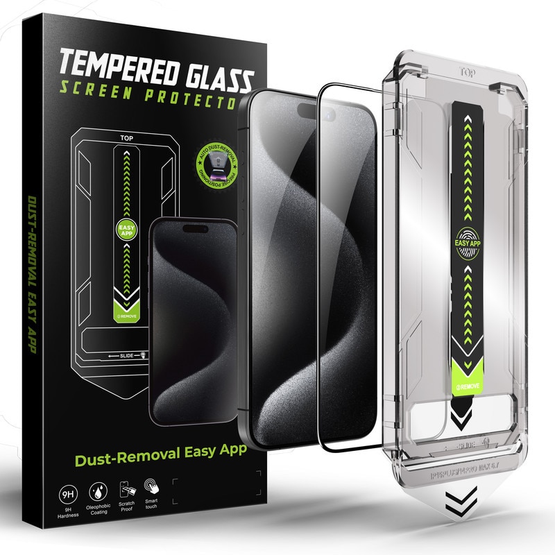 Folie de protectie din sticla temperata, transparenta, pentru iPhone 16 Pro, cu kit de aplicare rapida si functie de indepartare automata a prafului, sticla temperata 9H+, claritate Super HD, tratament electronic oleofob si anti-amprente