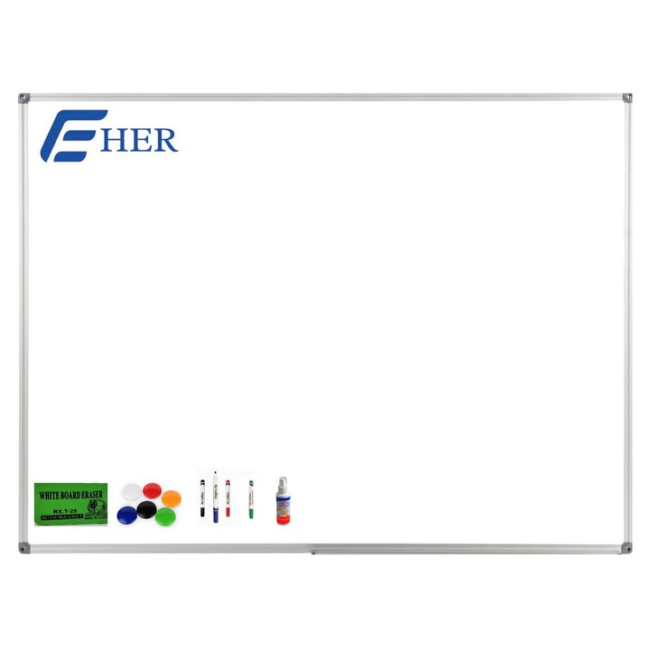 Tabla Magnetica, Whiteboard 60 x 90 cm Eher, Tavita Markere si Accesorii: Markere, Magneti, Spray, Burete