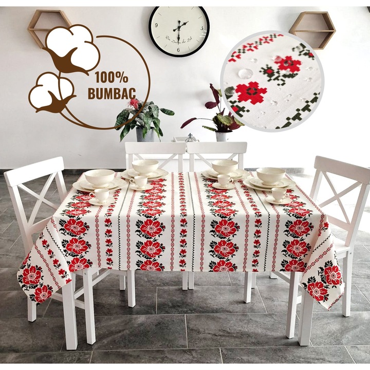 Folteltávolító terítő 100% pamut 160x240 cm, hagyományos minta Fehér Piros