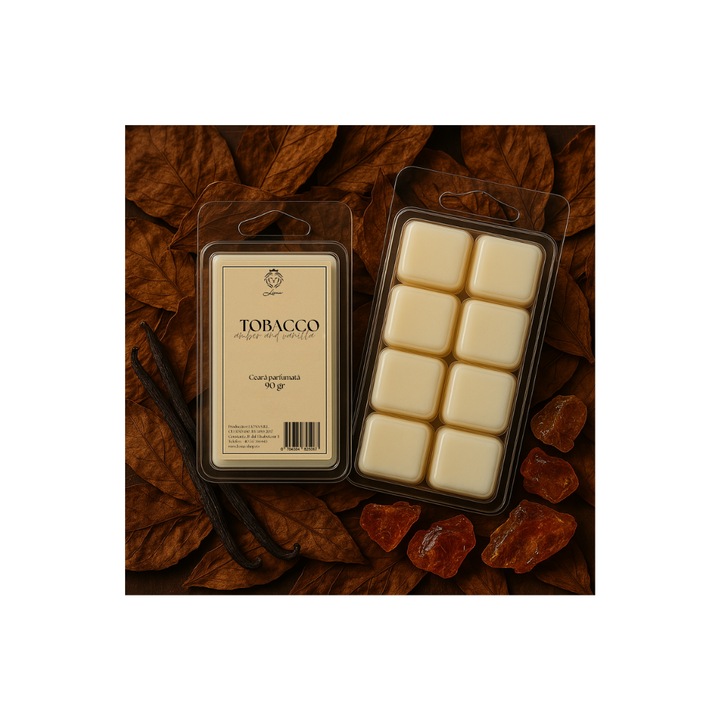 Ceara parfumata din soia/Wax melts, pentru aromaterapie, aroma Tutun, Ambra si Vanilie, 90 gr
