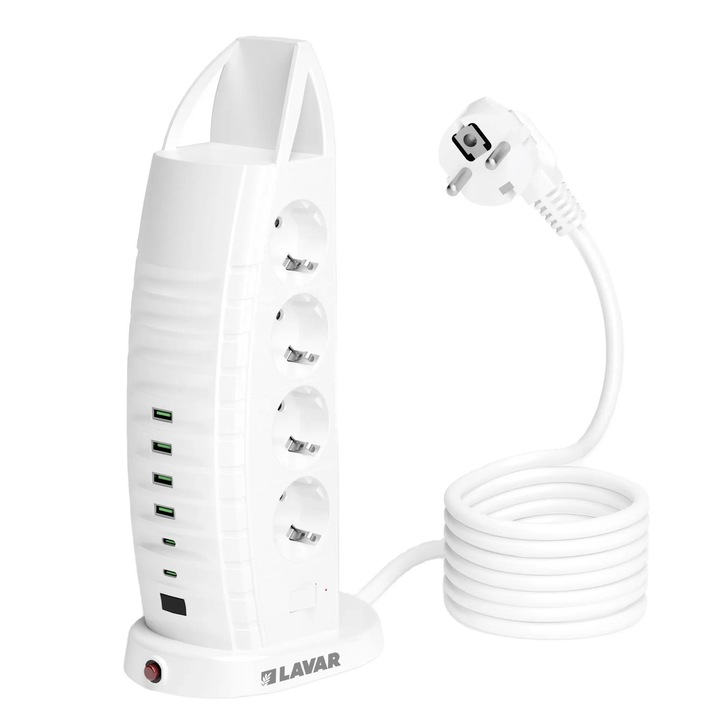 Разклонител Lavar Dubai, 8 гнезда, 2м, USB и TYPE-C, 16А
