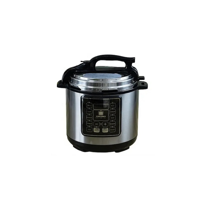 Multicooker/Oala Electric cu Presiune, 1200W, 6L, 10 Programe Prestabilite, Timer Reglabil, Inox Inoxidabil, Design Modern Argintiu, Ideal pentru Gatit Rapid si Eficient