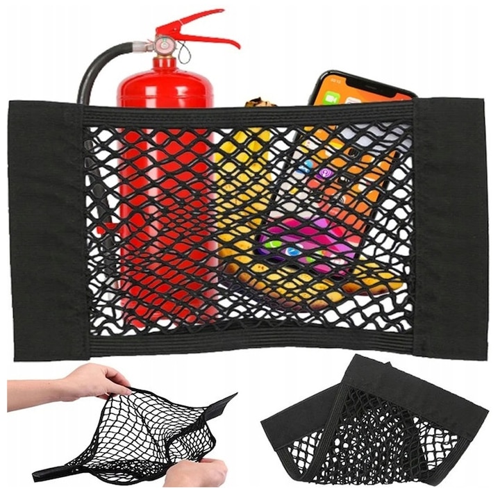 Autó csomagtartó rendszerező háló - cipzáras táska, tartós zseb 40x25 cm FOTOROB