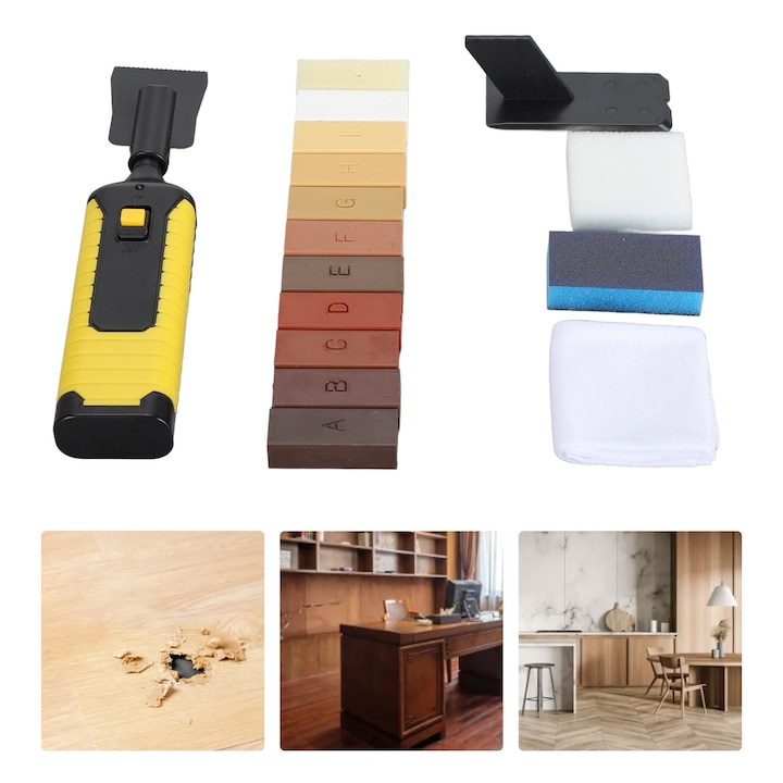 Kit de reparare pentru podele, 11 culori, 16.8x3.7cm, pentru mobilier din lemn