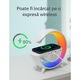 Lampa LED smart RGB cu ceas, Brivoo®, alarma, difuzor Bluetooth, incarcare wireless si control prin aplicatie – design modern in forma de C