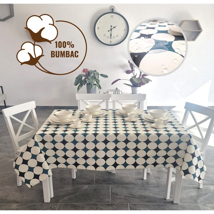 Foltosodásgátló terítő 100% Pamut 120x160 cm, Krémkék Pöttyös