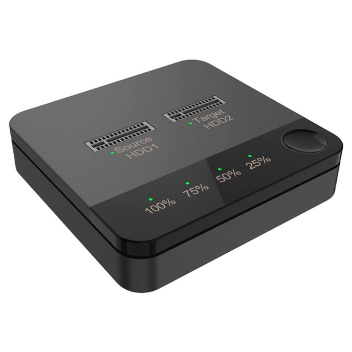Docking Station Dual Axagon, Rqiurpn, Dual-Bay m.2 SATA, suport 2TB SSD, clonare offline, USB-C, Trim, Negru