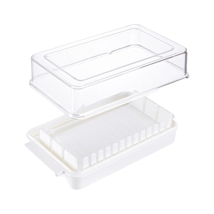 Cutie pentru unt din plastic, alb, 17.5x9.5x5.5cm, design cu maner, rezistent la uzura