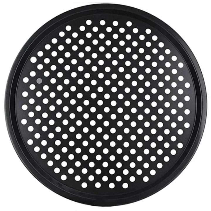 Tava cuptor rotunda Pufo Cook cu gauri pentru copt pizza, aluat, servire mancare, antiaderenta, 37 cm