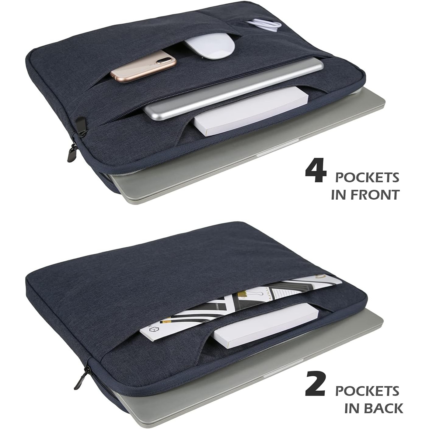 Geanta laptop Vaxiuja, compatibila cu MacBook Pro/Pro Max de 16 inch, M1, M2, M3, M4, cu maner ascuns, buzunare multiple, geanta de protectie captusita din poliester, impermeabila, albastru marin