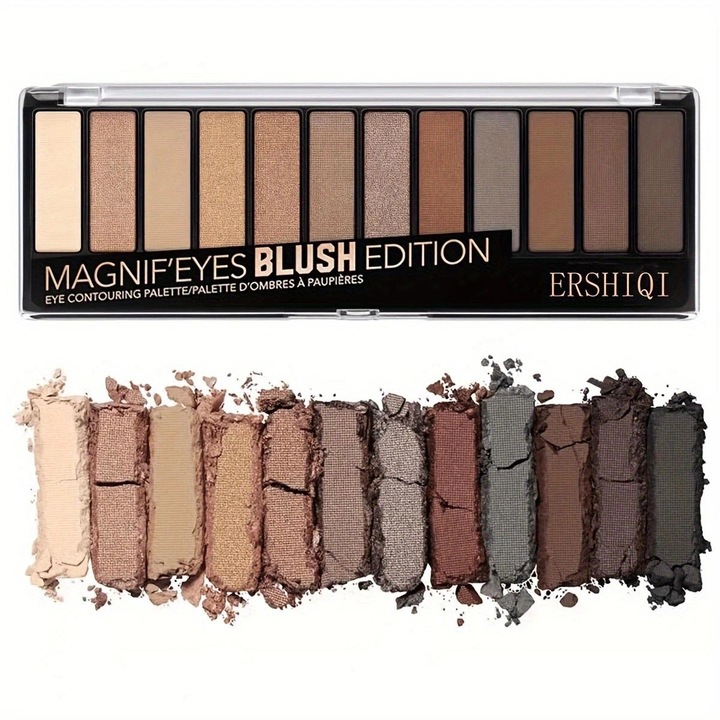 Paleta fard de pleoape, 12 nuante, mat si perlat, multicolor, pudra compacta