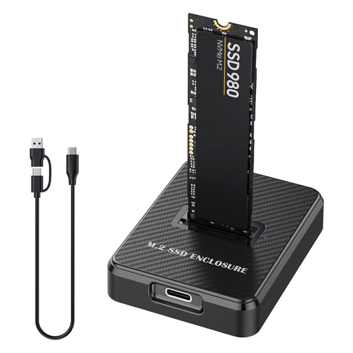 M.2 - USB adapter, Rqiurpn, NVMe és SATA kompatibilis, 10 Gbps, 2230x2242x2260x2280, USB kábellel együtt