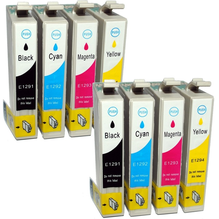 1291 Set 8buc Cartuse Compatibile Epson T1291 T1292 T1293 T1294 Stylus SX425 Stylus SX425W Stylus SX430W SX435 W(2xBK, 2xC, 2XM, 2xY)