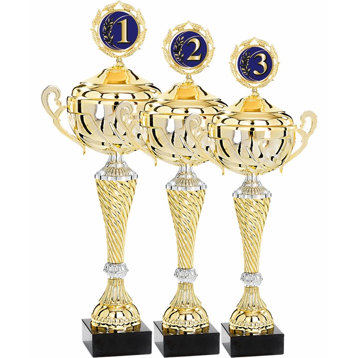 Set 3 Cupe cu Capac Podium, Metal, Plastic, Marmura 50, 46, 43 cm