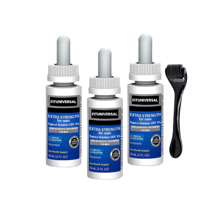 Set Tratament 3 luni si dermaroller, pentru Stimularea Cresterii Parului si a Barbii, Pipete Incluse, 3 luni, 180ml