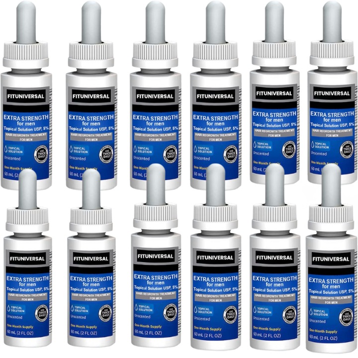 Комплект от 12 препарата и дермаролер, KRK, 5%, за стимулиране на растежа на косата и брадата, включена пипета, 12 месеца, 12 x 60 ml